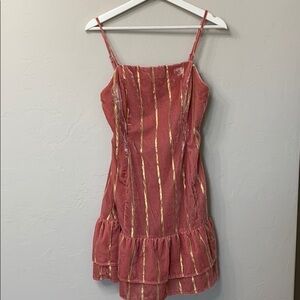 Lost+Wander pink and gold striped velvet dress M.